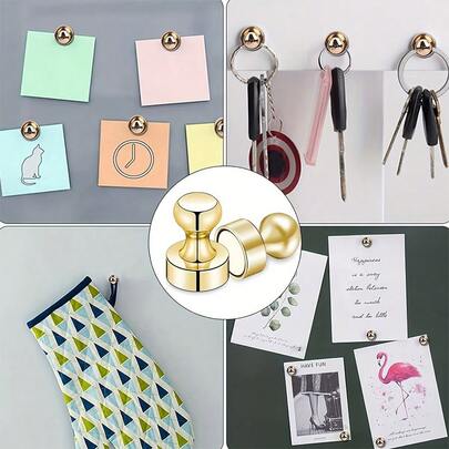 10 قطع مغناطيس دبابيس نيوديميوم، دبابيس مغناطيسية معدنية ذهبية قوية للسبورة الأبيضة والمكتب والمطبخ والخزانة والتخزين