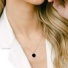 时尚简约黑色圆形吊坠项链（不锈钢，男女通用，配饰） - 銀色 - 查看 2