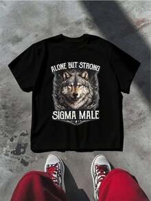 Herren T-Shirt Alone But Strong Sigma 100% Baumwolle, bequeme Passform, atmungsaktiv, Street Hip-Hop, Statement-Druck - Schwarz - Übersicht 2