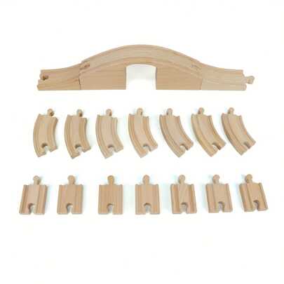 Eisenbahn-Brückenset aus Holz , Kurven & Geraden,Markenübergreifendes Eisenbahn-Erweiterungsset ,Naturholz aus Buche , STEM-Spielzeug für Garten & Spielzimmer.