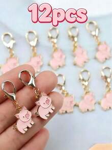 6个迷你粉色小猪钥匙扣，可爱甜美的小猪挂件，礼物吊坠，男女通用钥匙扣，情人节礼物，粉色情人节配饰，送给她的可爱小礼物 - 彩色 - 查看 12