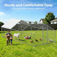 Predator-Proof Walk-In Poultry House With Metal Outdoor Activity Area, Featuring Waterproof And UV-Resistant Canopy And Five-Tier Perching System. Suitable For Chickens, Ducks, Rabbits, And Geese. - Bạc - Xem 7