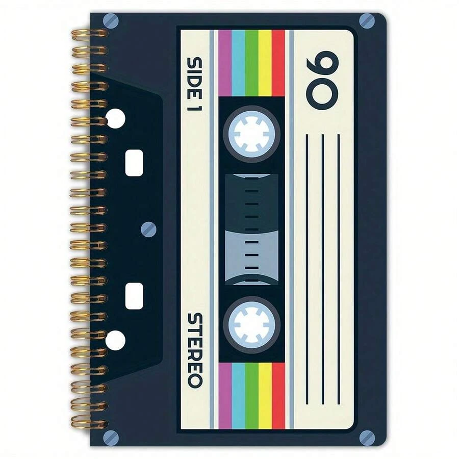 1本复古磁带设计螺旋笔记本 - 5.5x8.3英寸，50页双面印刷，复古音乐艺术封面，螺旋装订，适合音乐爱好者、办公用品和学习笔记，优质纸张，坚固封面，创意专业日记本 - A - 查看 1