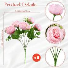 Geosar 8 Bundles Artificial Peonies Flowers Fake Silk Peony Bouquet Faux Peonies Flowers Bulk For Decoration Vase Floral Arrangements Wedding Party Table (Pink) - 粉色 - 查看 3
