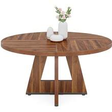 LITTLE TREE Farmhouse Dining Table, 120 Cm Round Dinner Table For 4, Rustic Wood Dining Room Table For Home Dining Room Living Room (Easy Assembly) - Brown - View 9