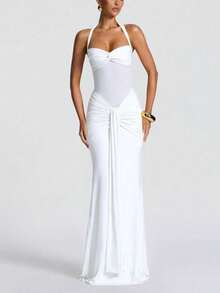 Women's New Mesh Splicing Temperament Fishtail Streamer Dress Skirt Repair Hip Dress Women - trắng - Xem 2