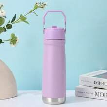 Stainless Steel Thermal Bottle 550ml/650ml Double Wall With Flip Straw, Portable Handle 1313 - Lilac - View 1