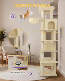 HaluPeit 210 Cm Large Cat Tower For Indoor Cats,Cat Tree, Multi-Level Cat House With Condo, 8 Scratching Posts, Hammock - 米色 - 查看 7
