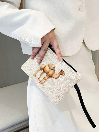 1pc Animal Camel Theme Printed Zipper Makeup Bag,Printed With A Camel Pattern,Hand Rope,Large Capacity Cosmetic Bag,Travel Storage Bags,Middle Eastern Desert Decor Makeup Pouch,Travel Toilet Organizer Zipper Bag,Skincare Bag,For Wedding,Vacation, Beach, Holiday,Dorm,Wedding Bridesmaid Gifts,Back To School Teacher,Mother's Day Gifts,Valentine's Day Gifts,Birthday Gift For Friends And Travelers & Arabic Culture Lovers & Animal Lover