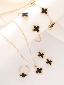 Set de 5 piezas con collar, aretes, pulsera y anillo con incrustaciones de rhinestone, creativos y únicos - Multicolor - Ver 11