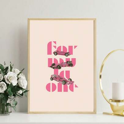 1pc Frameless Pink "Formula" Typography Motorsport Wall Art Canvas Print For Room Decor, Dorm Essentials, Birthday Gift And Party Decoration, Vintage Racing Fan Theme Bedroom Decor, Aesthetic Room Prints For Wall, College Dorm Room Essentials, Home Decoration, Automotive Enthusiast Gift, Unique Wall Decor Idea.