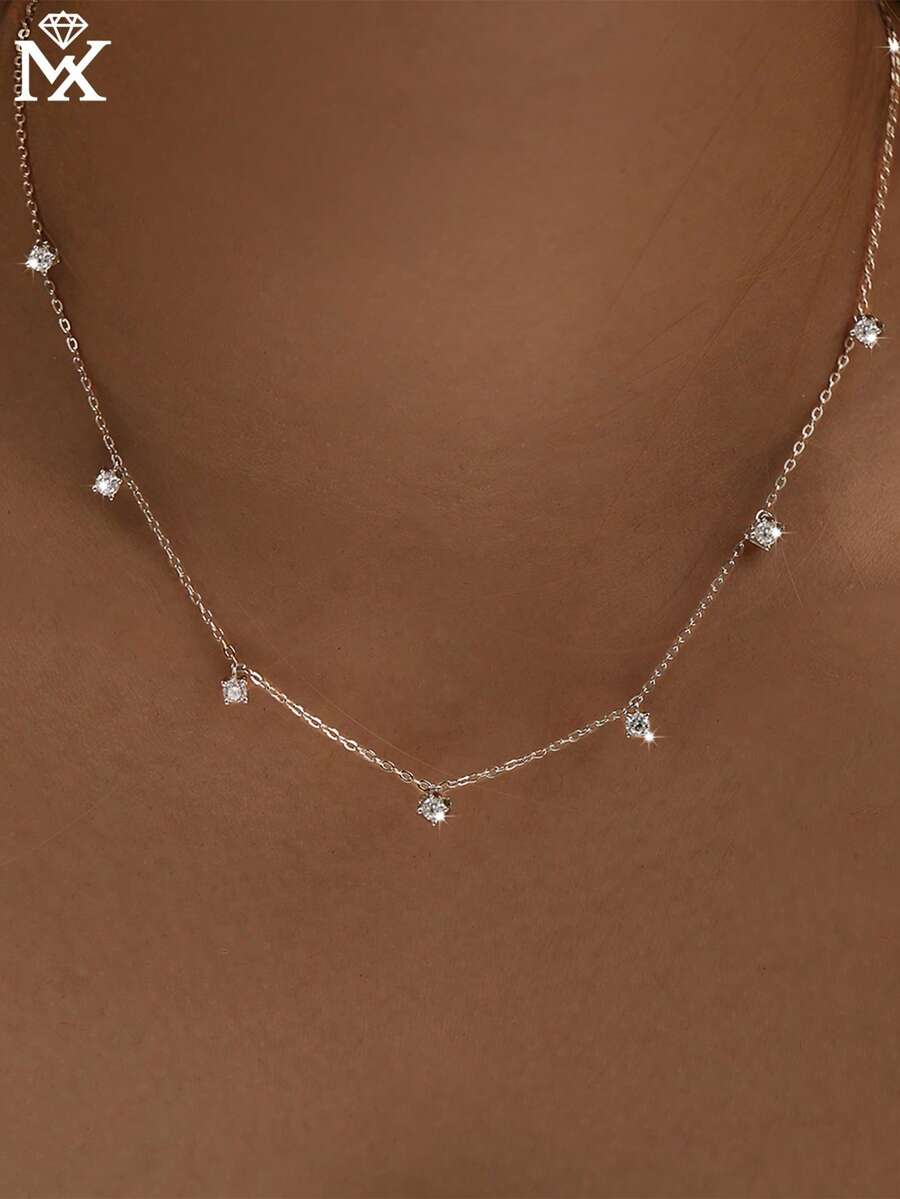 SYMFNY 1件925纯银时尚立方氧化锆吊坠项链，适合女士日常佩戴 - 銀色 - 查看 1