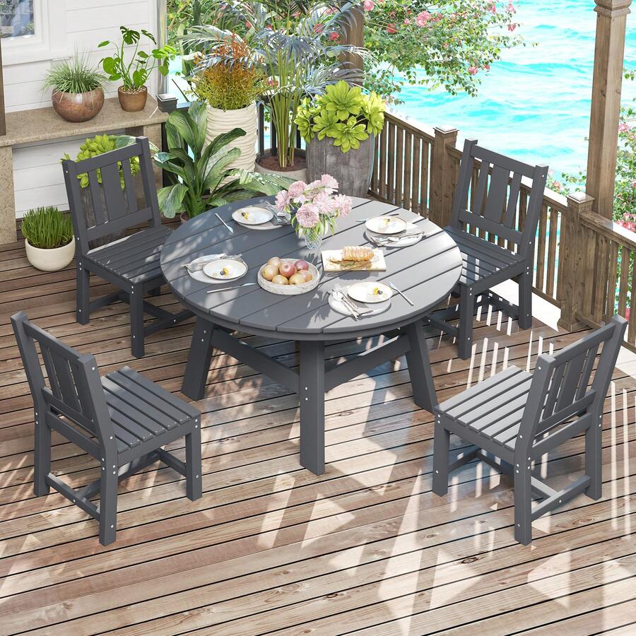 Juego de mesa y sillas de comedor para exterior de 5 piezas, juego de muebles de patio con orificio para sombrilla, juego de comedor para jardín y patio trasero. - Gris - Ver 1