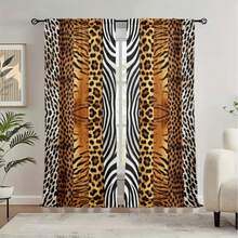 2 piezas Cortinas de dormitorio con estampado de leopardo, tigre y cebra en patchwork semitransparente, diseño de bolsillo para barra sin taladro, colgado con bolsillo para barra, estilo de lujo ligero para cortinas de sala de estar, cortinas de cocina, adecuado para decoración del hogar, decoración de habitación, decoración de casa, material de poliéster, lavable a máquina y a mano - 2pcs - Ver 6