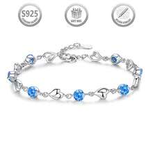 1pc Elegant & Fashionable 925 Sterling Silver Heart Shaped Cubic Zirconia Bracelet, Suitable For Daily Wear, Banquet, Party, Holiday, Date, Gift - Blue - View 3
