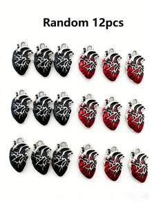 Bộ 6/12/24/50/80/100 chiếc mặt dây chuyền hình trái tim tráng men kiểu Gothic nhiều màu sắc, thích hợp để tự làm khuyên tai, vòng tay, trang sức, mặt dây chuyền hợp kim kẽm với chủ đề độc đáo, chất liệu không khảm - Phụ kiện hạt kim loại thủ công - Nhiều màu - Xem 13