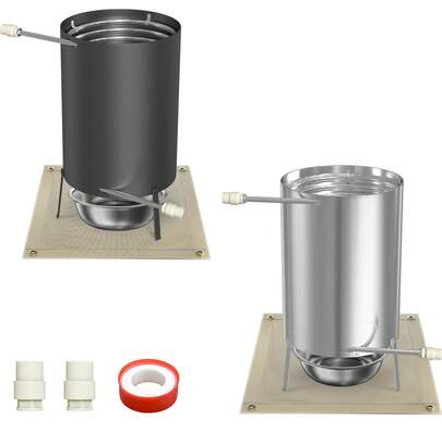 Wood-Burning Pool Heater, Set Of 1 Wood Stove With Integrated Firebox, Stainless Steel Wood Barrel, Compatible With Swimming Pools, Spas And Hot Tubs. 32/38 Mm Connections, Silver/Black