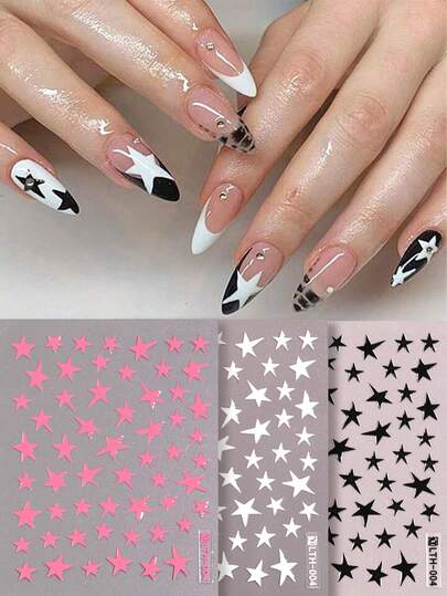 3 hojas/set de calcomanías de uñas triangulares, decoraciones de uñas autoadhesivas geométricas en rosa, blanco y negro, ultra delgadas y fáciles de aplicar.