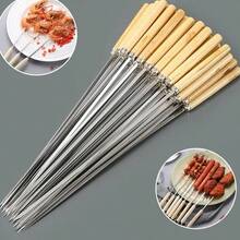 10支/20支装不锈钢烧烤签，多用途金属烤肉串签，带木柄不锈钢烧烤签，烧烤针杆，户外烹饪，烧烤用品 - 金屬木不銹鋼烤肉簽 - 查看 1