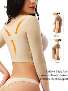 Kumayes Upper Arm Shaper Post Surgical Slimmer Compression Sleeves Posture Corrector Tops Shapewear For Women - Beige - View 4