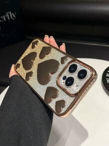 1pc Electroplated 3D Big Heart Gradient Glitter Full Coverage Soft TPU Phone Case Compatible With IPhone 16/11/11 Pro/11 Pro Max/12/12 Pro/12 Pro Max/13/13 Pro/13 Pro Max/14/14 Pro/16 Plus/14 Pro Max/15/15 Pro/15 Plus/15 Pro Max - Gold - View 5