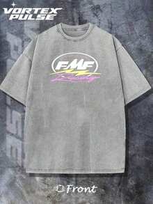 2026 Summer TopsDistressed And Washed Men's Short-Sleeved T-Shirt Double-Sided Print Fmf Racing Motorcycle 50 Years American Mfg Vintage Logo Graphic Tee S To 3Xl Vintage Casual Loose Fit Comfortable And Versatile MenswearLoose And Comfortableshirt - 灰色 - 查看 2
