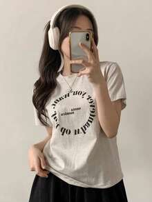 Short-Sleeved T-Shirt For Women, Summer, Round Neck, Loose Top - Light Grey - View 2