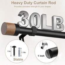 1 Set - Wooden Curtain Rod, Adjustable Length From 34 Inches To 146 Inches. 1-Inch Adjustable Faux Wood Decorative Curtain Rod, Suitable For Heavy Duty Decorative Curtains In Bedroom, Kitchen And Patio - 2.5mm Diameter Wood Grain Version - View 4