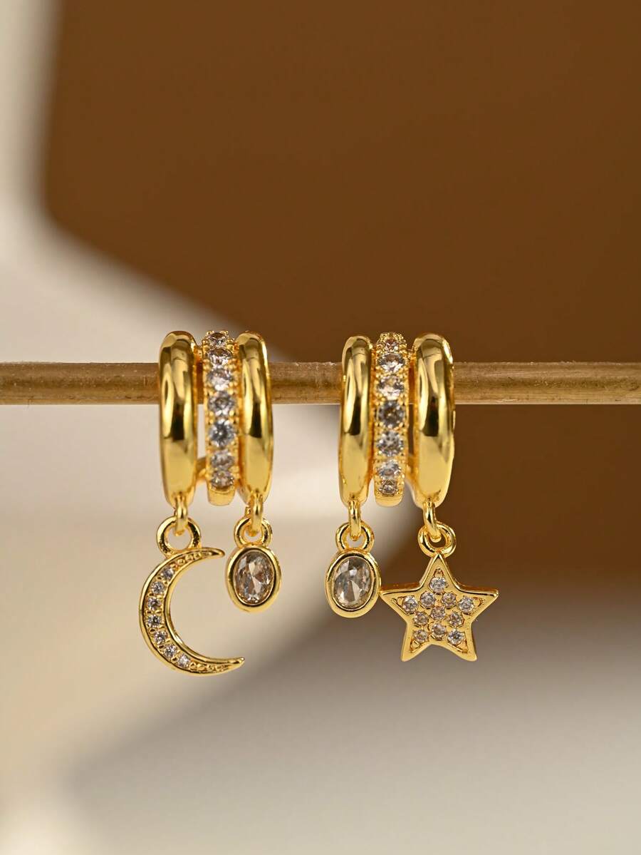 1 Pair 18K Gold Plated Elegant & Cute Copper Earrings, Suitable For Daily Wear And Gatherings - Gold - View 1