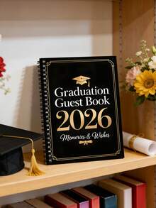 1 Customized 2026 Graduation Commemorative Guestbook (Black & Gold Foil Design), Personalized Graduation Memento & Blessing Guestbook, University Graduation Party Notebook, Graduation Celebration Guestbook, Photo Booth Prop, Gold Foil & Graduation Cap Design Guestbook, Customized Graduation Cap - Multicolor - View 3