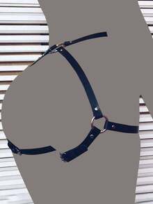 1件装女士黑色仿皮吊袜带，朋克风束腰配饰，私密派对腰带 - 黑色 - 查看 2