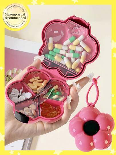 Estuche portátil con diseño floral - Pastillero compacto adecuado para viajes, caja de almacenamiento de pastillas a prueba de humedad, pastillero reutilizable para hombres y mujeres, vitaminas, medicamentos y suplementos, esencial para el hogar, viajes, al aire libre, oficina, vuelta al colegio, color rosa/magenta/crema con estampado floral