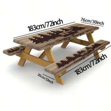 3pcs Retro Camping Themed Stretch Table & Chair Covers - Faux Wood Grain RV Pine Tree Outdoor Picnic Table Cloth Set, Durable Polyester Elastic Edged Rectangular Tablecloth For Indoor, Patio, Camping, Party, Kitchen - Multicolor - View 2