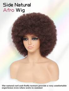 Afro Wig 14Inch Afro Wigs For Women 70s Mixed Brown Afro Kinky Curly Wig Bouncy Huge Fluffy Puff Wigs Synthetic Hair For Cosplay Daily And Party - Dark Brown - 查看 4