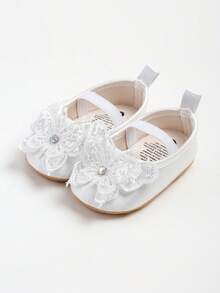 婴儿女童婚鞋蝴蝶结芭蕾舞公主玛丽珍平底鞋幼儿学步鞋新生儿婴儿床洗礼鞋 - 白色 - 查看 5