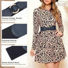 Cintura casual elastica larga 7,5 cm, colore unito, design minimalista, fibbia rotonda alla moda, decorazione di alta qualità per cappotti, cintura in vita elegante e stirabile in stile coreano, la versione larga affina la vita istantaneamente - Multicolore - Visualizzare 5