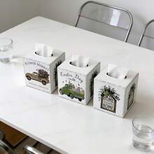 Pastoral Style Iron Tissue Box, Dual-Use As Tabletop Decor & Storage, Suitable For Easter, Flower Market, Home Series. Healing Pattern Design With Retro Texture, Easily Fits Into American Country, Pastoral, Nordic Home Styles, Great For Seasonal Decor And Cozy Ambiance. - Rustic-style Metal Tissue Box - View 1