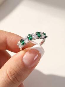 Stylever 1pc 925 Sterling Silver Minimalist Geometric Sparkling Cubic Zirconia Ring, Basic Single Ring, Delicate Jewelry, Suitable As Birthday, Party, Wedding Gift For Women - Style 1 - View 4