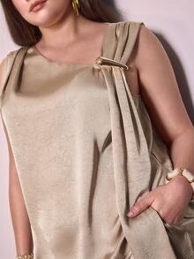 Sollinarry Women's Summer New Plus Size Fashion Satin Long Pants Set, Easy Care Fabric Elegant - Khaki - View 4