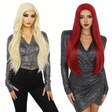 Chic Long Straight Wig, 2 Colors (Vibrant Red/Platinum Blonde) Sleek Synthetic Hairpiece For Daily Looks & Glam Party Styles - Multicolor - View 1
