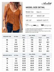 Acelitt Women Summer Solid Color Vacation Casual Front Button V-Neck Camisole - Orange - View 4