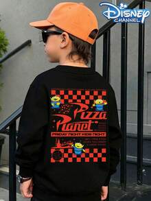 Disney Toy Story Pizza Planet Themed Hooded Sweatshirt - A Round-Neck, Casual Summer Top Suitable For Both Boys And Girls, Perfect For Holiday Parties, Gatherings, Outdoor Activities, And Everyday Casual Wear. - Black - View 2