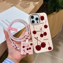 Pink Metal Frame + Pink Charger Head, Cherry Pattern Phone Case Compatible With IPhone 11 12 13 14 15 16 Pro, Pro Max, Plus, X, Xs Max, Xr - Pink - View 5