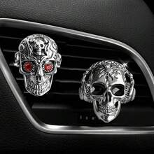 1入復古合金骷髏頭車用空氣清新劑夾,汽車空調出風口裝飾,車內裝飾品 - 銀色 - 查看 16