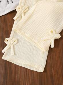 2pcs Baby Girls' Cute Solid Apricot Cardigan Vest + Pants Set, Minimalist - Apricot - View 6