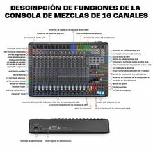 Mezcladora MR 16PRO Dj Audio Consolas 16 Canales Dsp Mesa de mezclas profesional Mezclador de audio de 16 canales Con alimentación fantasma de 48 V Efectos de reverberación DSP Conectividad Bluetooth Entrada auxiliar USB para ordenador Funcionalidad de grabación y reproducción Ideal para DJ de escenario, podcasters y streamers Aplicaciones para actuaciones en directo Mezclador profesional de 16 canales para DJ - Tipo de Enchufe B USA (110-127V) - Ver 11