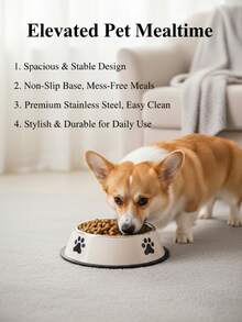 4 件套不锈钢宠物碗套装，米色/灰色，带爪印设计，不锈钢防滑狗碗，大容量喂食和水碗，中大型喂食碗，不锈钢狗碗，中大型狗碗，加厚宠物碗，防滑耐用，宠物用品。 - 彩色 - 查看 3