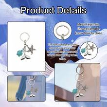 15 Pcs Faux Turquoise Keychain Set Turtle Mermaid Tail Starfish 5 Keychains 5 Mesh Bags 5 Paper Cards - Multicolor - View 3
