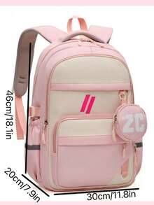 New Lightweight Ergonomic Backpack, Large Capacity Casual Schoolbag For Students - Pink - View 2