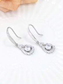 Bông tai hình giọt nước bằng bạc Sterling 925 đính đá Cubic Zirconia, không gây dị ứng, kiểu dáng thanh lịch, phù hợp để đeo hàng ngày, quà tặng sinh nhật. - Bạc - Xem 4